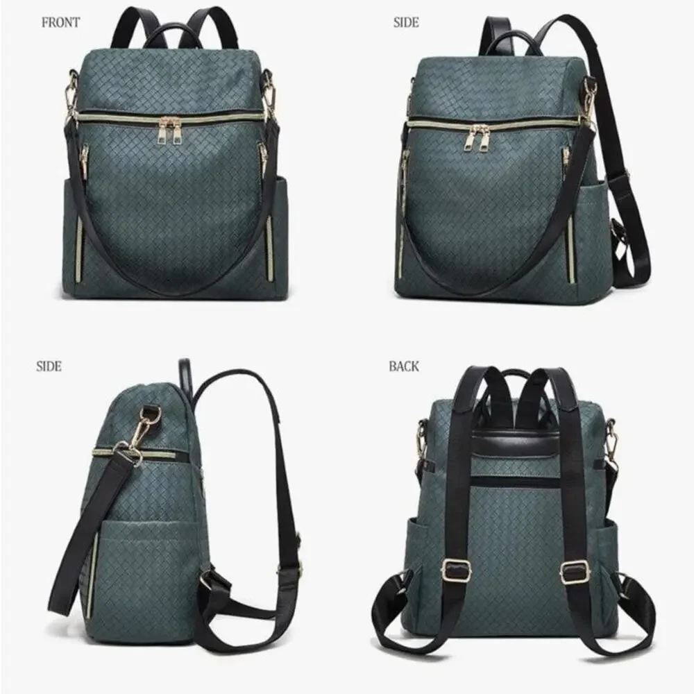 Woven Backpack Purse Teal for Women